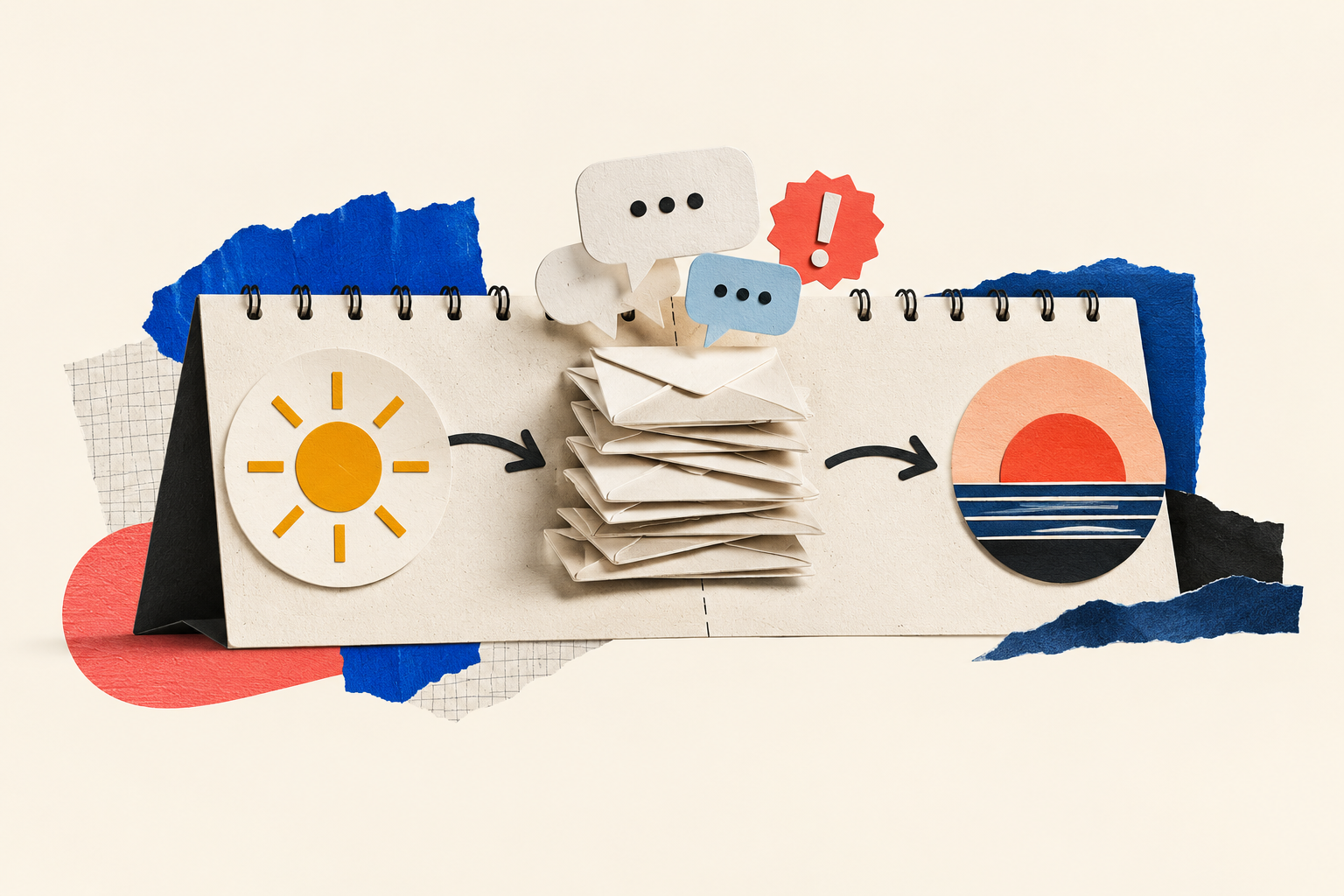 Concept illustration of messages waiting between two daily check-ins