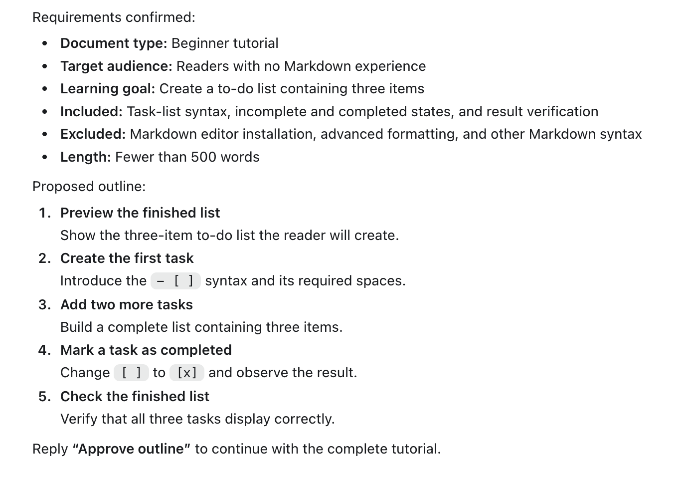 Create a To-Do List with Markdown — Requirements & outline
