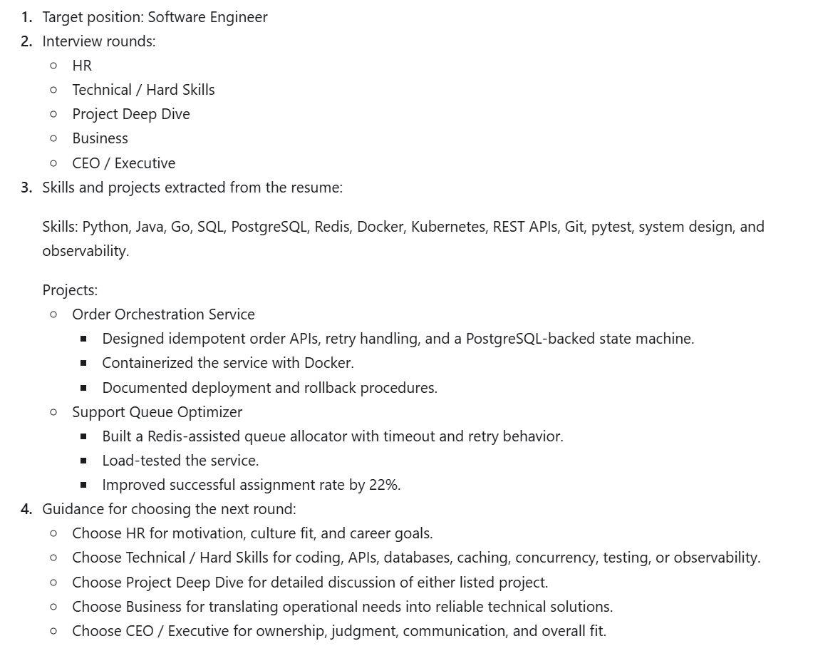 English first answer output