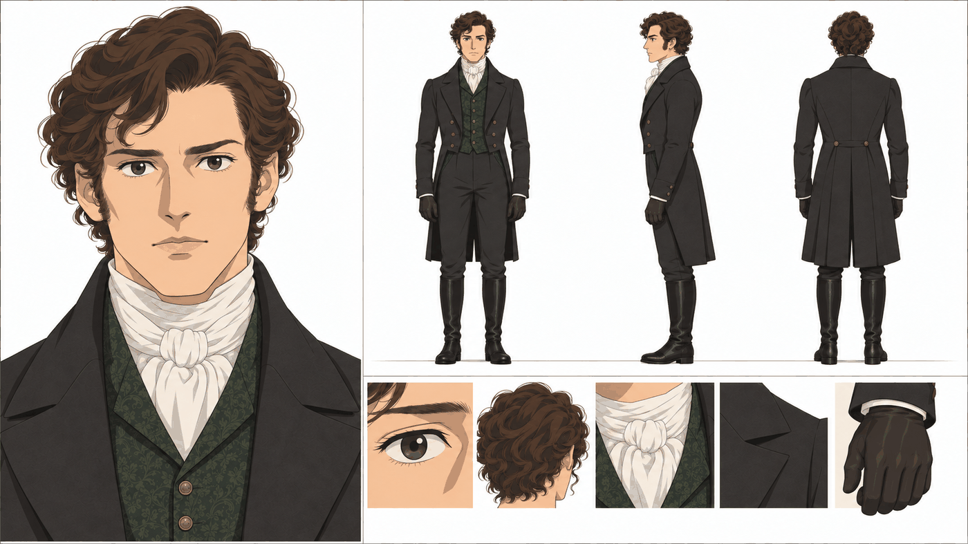 Mr. Darcy · Ghibli-inspired: switched in one line; identity and layout unchanged