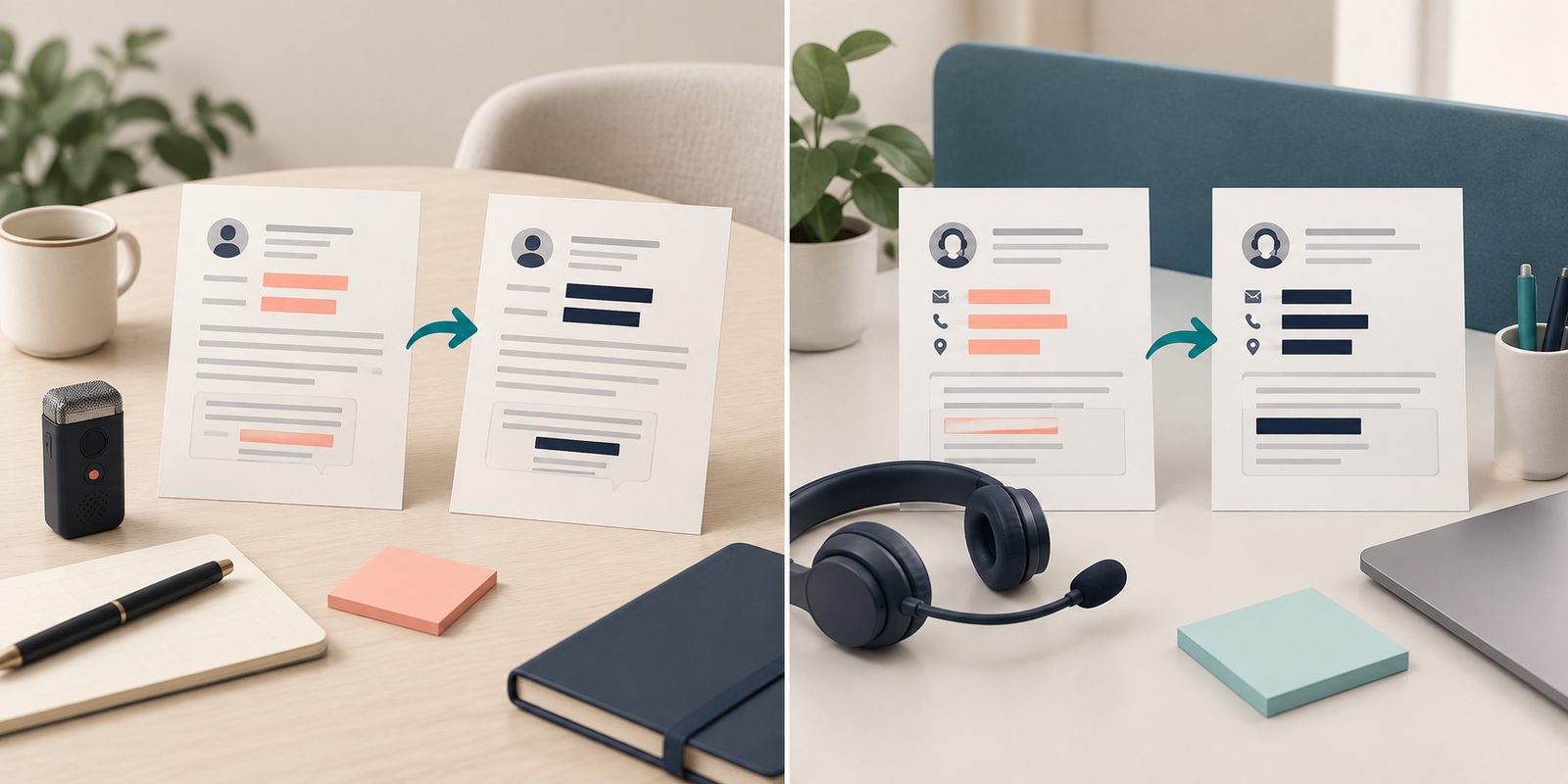 Conceptual interview-note and support-ticket redaction scenarios