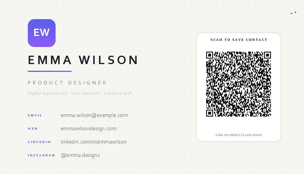 Finished Emma Wilson QR business card