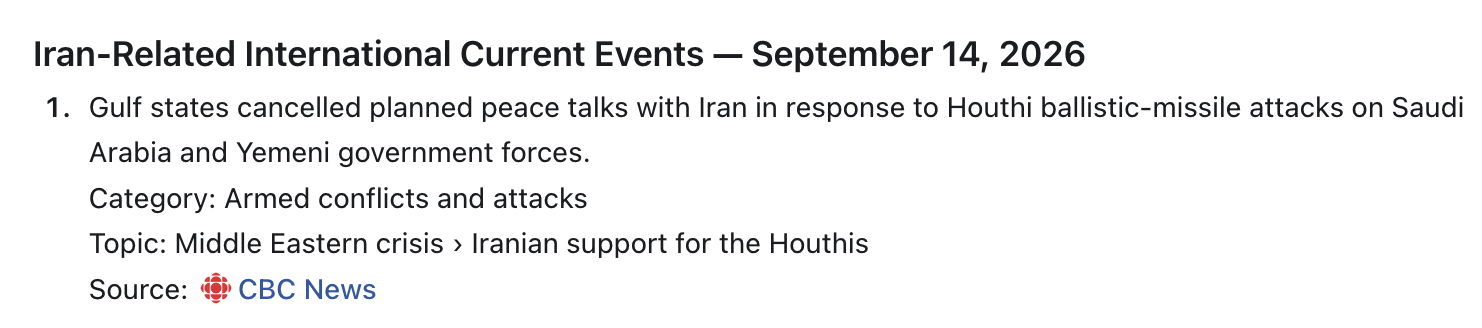 Iran-related international current events screenshot